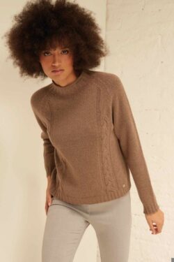 CRATER NECK SWEATER WITH BRAID DESIGN WOOL BLEND  S/M-M/L C.C.5