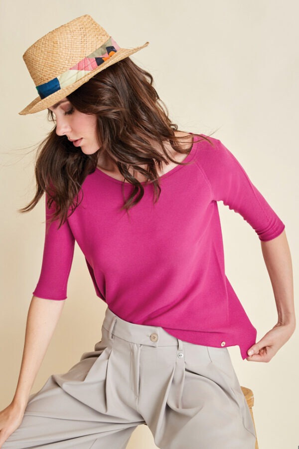 MAGLIA SCOLLO BARCHETTA MANICA 3/4 IN COTONE