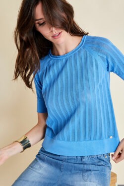 MAGLIA MANICA CORTA COSTINE E AJOUR  IN COTONE