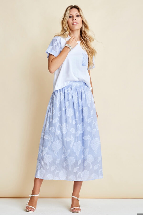 T- SHIRT CON INSERTI TESSUTO RIGATO/RICAMATO