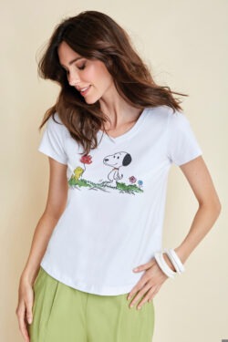 T-SHIRT SCOLLO 'V' CON STAMPA 'SNOOPY'