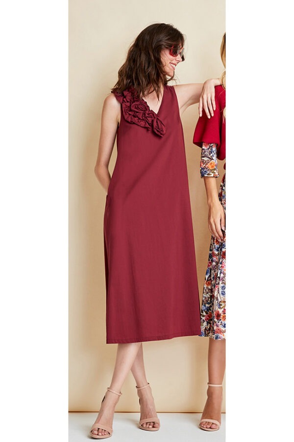 ABITO SENZA MANICHE CON ROUCHES IN TELA