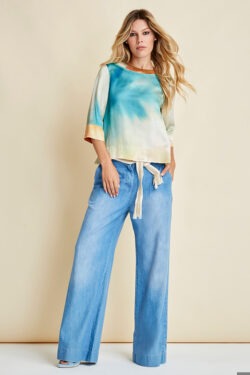 PANTALONE LARGO CON IMPUNTURE JEANS PESANTE