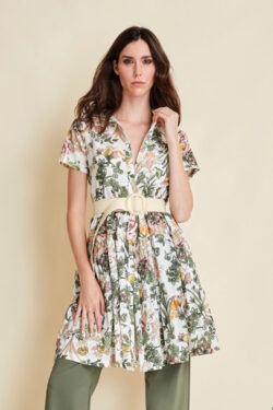 ABITO CORTO CON BALZE COTONE STAMPA FIORI