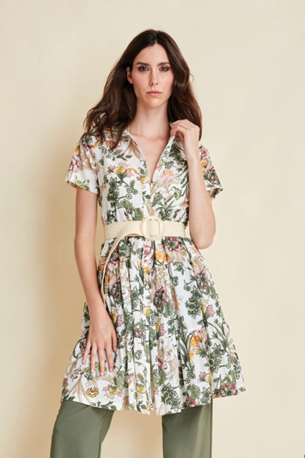 ABITO CORTO CON BALZE COTONE STAMPA FIORI