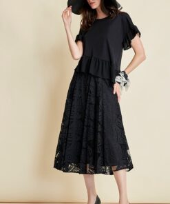 T- SHIRT PUNTO ROMA CON BALZE E MANICA IN GEORGETTE