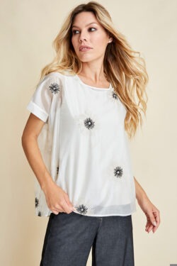 MAGLIA GIROCOLLO IN VOILE RICAMATO CON CANOTTA