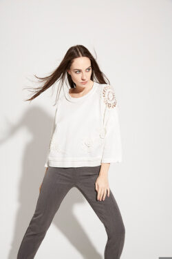 MAGLIA FELPA CON APPLICAZIONI MACRAME' XS-XXXL C.C.61