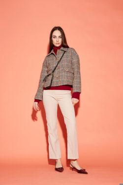 GIACCA FODERATA CORTA CON COLLO CAMICIA, TESSUTO MICRO CHECK  XS-XL C.C.UNIQUE