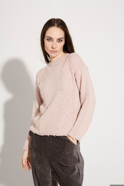 MAGLIA GIROCOLLO IN VISCOSA CON ROTTURE, STRASS E TRECCE S-XL C.C.1